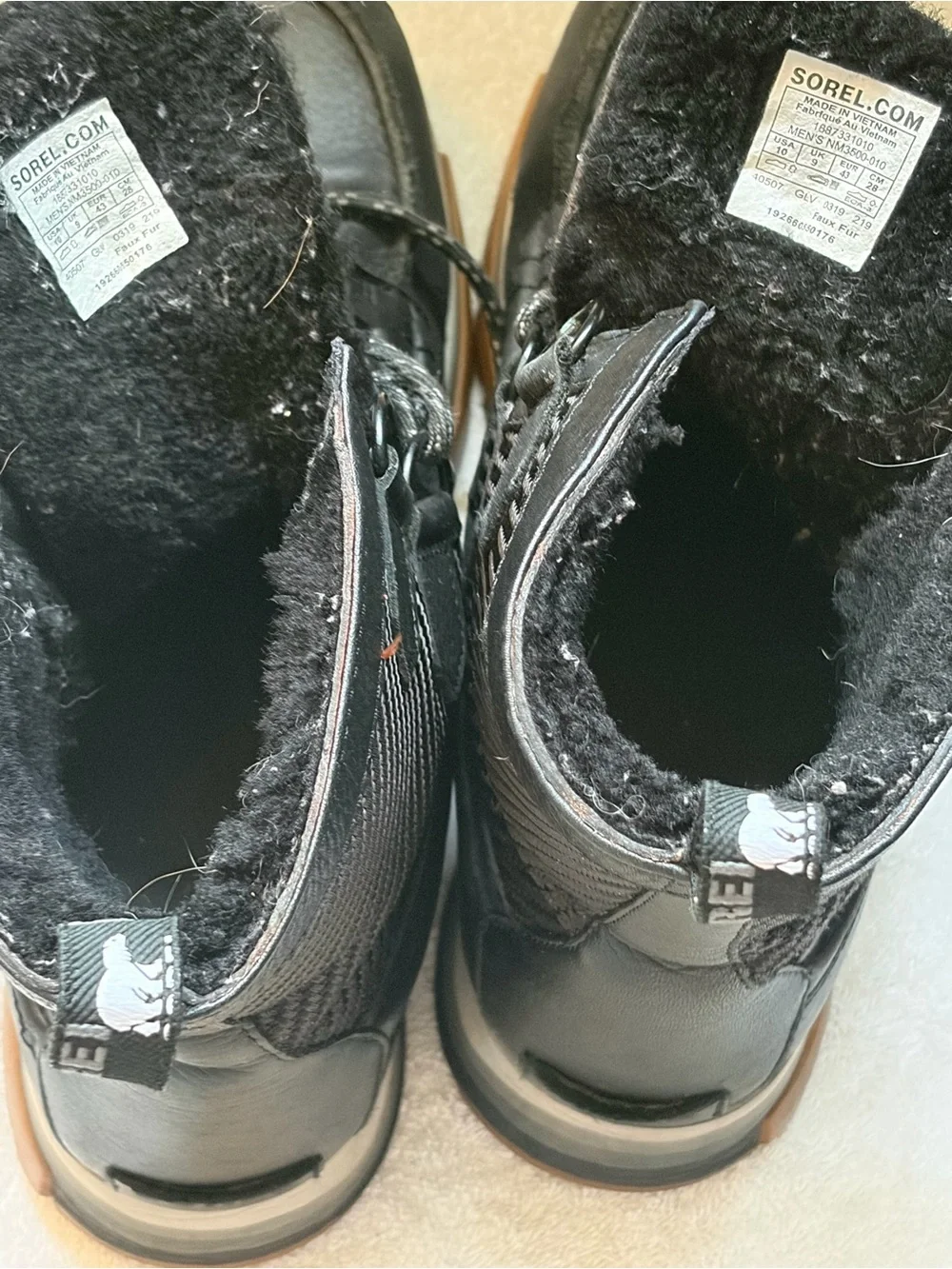 Sorel Kinetic Waterproof Black Leather Lace-Up Boots with Tan Outsole